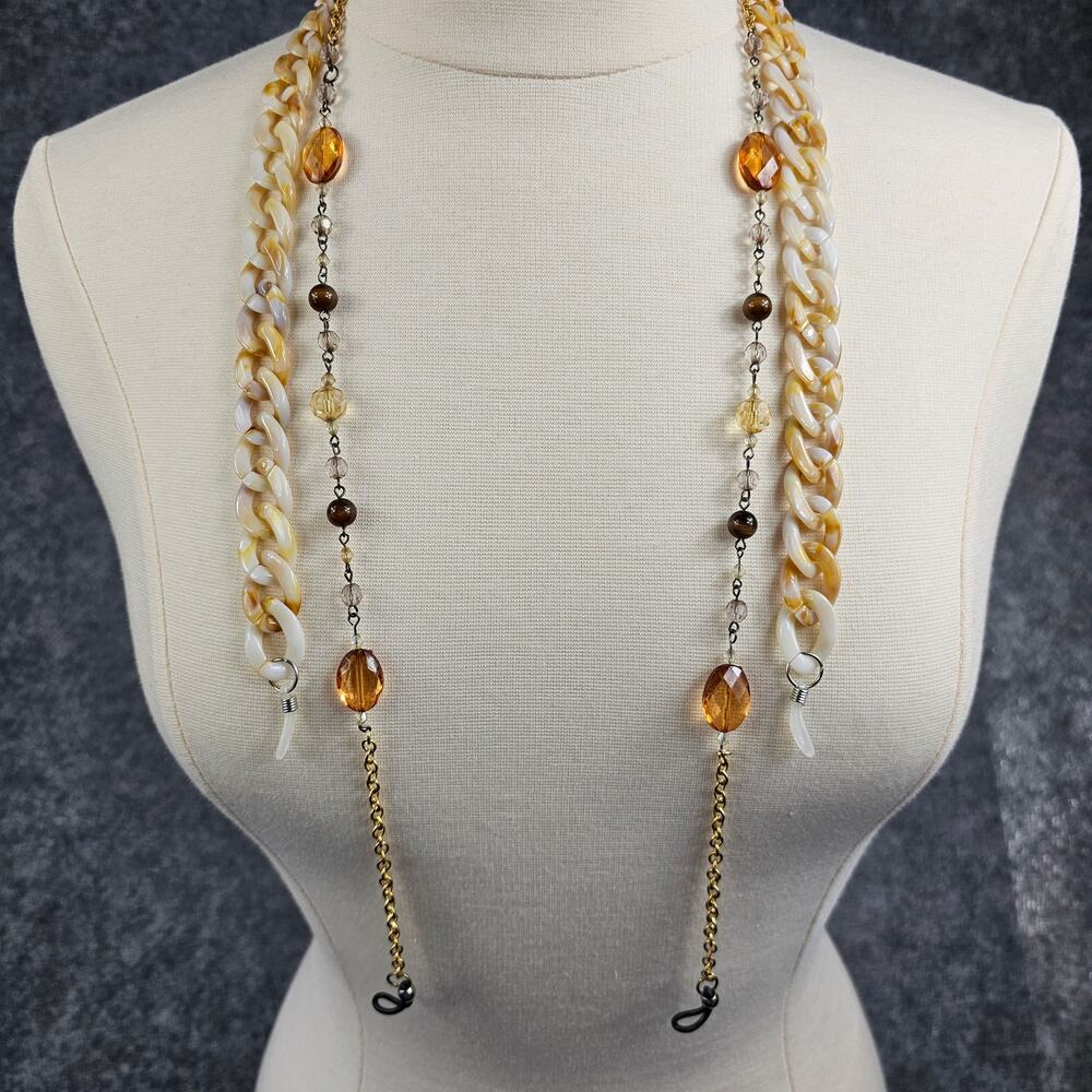 Set of Two Eyeglass Necklace Holder 37" Beaded Chain 27.5" Acrylic Link Chain